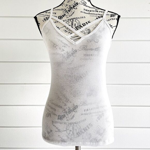 Bozollo Juniors White Ribbed Caged Tank Top Size Medium Like New Condition - Picture 1 of 7